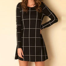 Free Style Women Mini O-Neck Neck Plaid Dress Long Sleeve Swing Party Casual XL Dresses Plus Sizes ILML