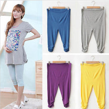 Pregnant Women Elastic Capris Pants Solid Pleated Cotton Maternity Clothes Leggings ILML