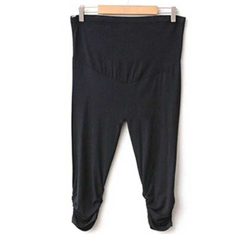 Pregnant Women Elastic Capris Pants Solid Pleated Cotton Maternity Clothes Leggings ILML