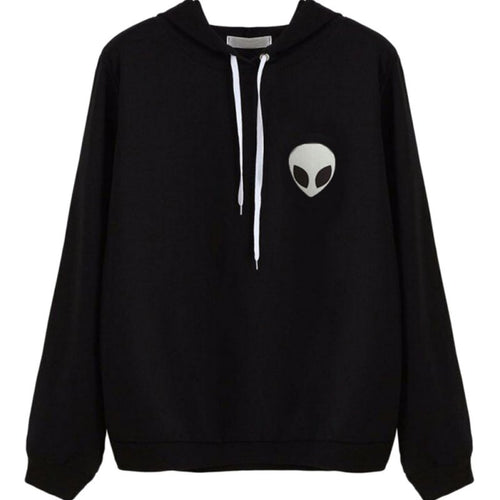 Casual Wear Pullovers Hoodies Women Clothing Alien Print Hooded Long Sleeve Sweatshirt Plus Size ILML