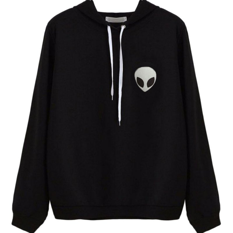 Casual Wear Pullovers Hoodies Women Clothing Alien Print Hooded Long Sleeve Sweatshirt Plus Size ILML