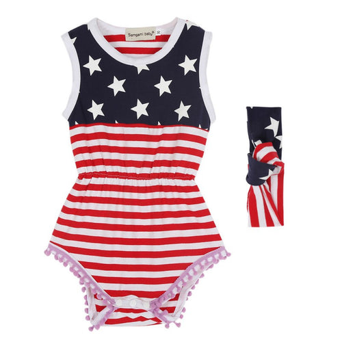 Baby Girl Romper Stars Printed Jumpsuit with Headband Set born Rompers ILML