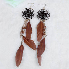 Bohemia Jewelry Girls Trendy Feather Beads Long Chain Tassel Design Dream Catcher Earrings For Women Dangler Earring ILML