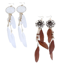 Bohemia Jewelry Girls Trendy Feather Beads Long Chain Tassel Design Dream Catcher Earrings For Women Dangler Earring ILML