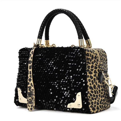 Luxury Women Sequin Leopard Messenger Cross Shoulder Bag Hbag Tote Casual Bolsa Shopping Bags Big ILML