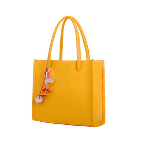 Women Bag PU Leather Solid Cy Color Shoulder Bag Hbag Flower Pendant Pocket Zipper Casual Women Tote Bag ILML