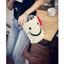 Canvas Women Messenger Bags Smile Larger Capacity Simple Drawstring Bag Shoulder Bags Hbag Shopping Bag ILML