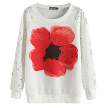 Casual Women Round Neck Sweatshirts Lace Hollow Out Pullovers Loose Bottom Plus Size ILML