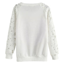 Casual Women Round Neck Sweatshirts Lace Hollow Out Pullovers Loose Bottom Plus Size ILML