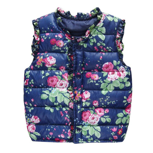 Children Outerwear Coats Flowers Printed Vest Kids Windbreaker Jacket Cotton Coats Children Warm Vest ILML