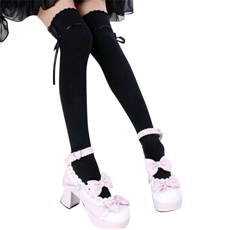 Long Cotton Bowknot Stockings Thigh High Over The Knee Socks For Girls Women PY6 ILML