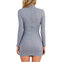 Korean Women Black Gray Dress Sexy MIni Long Sleeve Slim Fit V Neck Knitwear Dress ILML