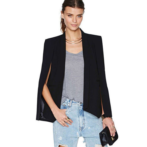 Ladies Women Long Sleeve Lapel Cape Poncho Office Jacket Cloak Blazer Suit Coat P1 ILML