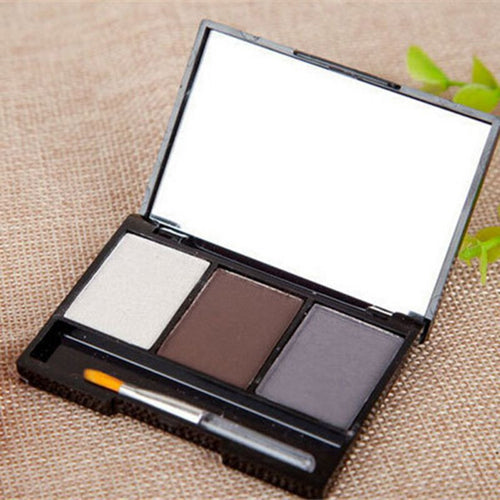 Professional Kit 3 Colour Eyebrow Powder Shadow Palette Enhancer with Ended Brush ILML