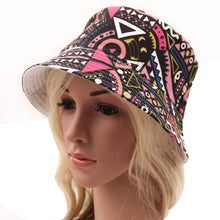 Bohemian Style Printing Stripe Lattice Women's Sun Hat Bucket Hat ILML