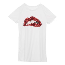 Style Short Sleeve Sequins Lip Casual T-Shirt Shape Black/White Dress Plus Size Women Clothing ILML