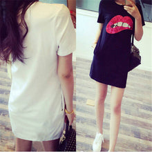 Style Short Sleeve Sequins Lip Casual T-Shirt Shape Black/White Dress Plus Size Women Clothing ILML