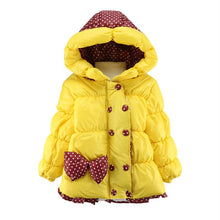 Super Warm Baby Girl Down Coat Bebe Hooded Jacket Bowknot Long Sleeve Jackets Kids Polka Dot Outwear ILML