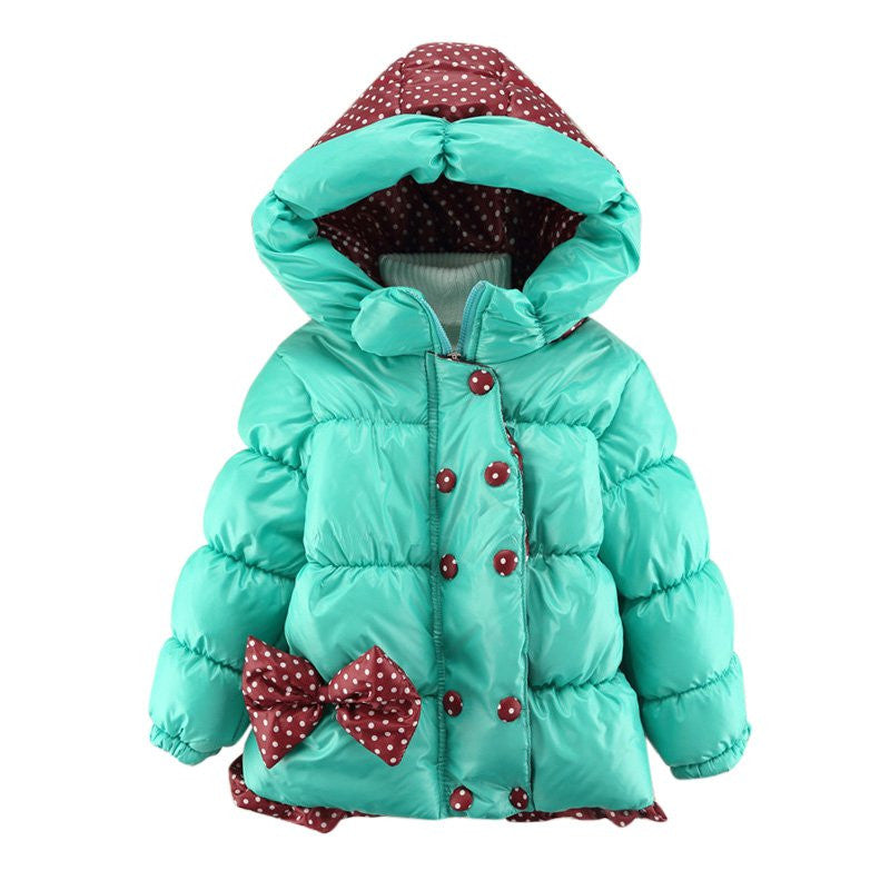 Super Warm Baby Girl Down Coat Bebe Hooded Jacket Bowknot Long Sleeve Jackets Kids Polka Dot Outwear ILML
