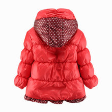 Super Warm Baby Girl Down Coat Bebe Hooded Jacket Bowknot Long Sleeve Jackets Kids Polka Dot Outwear ILML