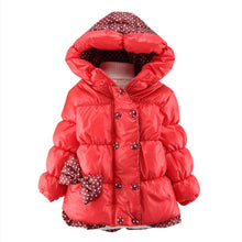 Super Warm Baby Girl Down Coat Bebe Hooded Jacket Bowknot Long Sleeve Jackets Kids Polka Dot Outwear ILML