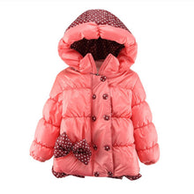 Super Warm Baby Girl Down Coat Bebe Hooded Jacket Bowknot Long Sleeve Jackets Kids Polka Dot Outwear ILML