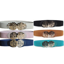 Women Adjustable Elastic Stretch Flower Buckle Wide Waist Belt Waistband P16 ILML