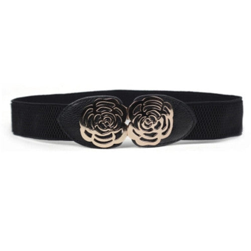 Women Adjustable Elastic Stretch Flower Buckle Wide Waist Belt Waistband P16 ILML