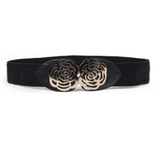 Women Adjustable Elastic Stretch Flower Buckle Wide Waist Belt Waistband P16 ILML