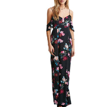 Off Shoulder Boho Beach dress casual Sleeveless Chiffon Women Maxi Retro Floral Print Evening Long Party Dresses ILML