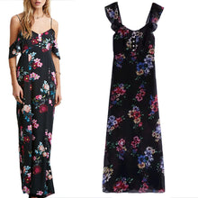 Off Shoulder Boho Beach dress casual Sleeveless Chiffon Women Maxi Retro Floral Print Evening Long Party Dresses ILML