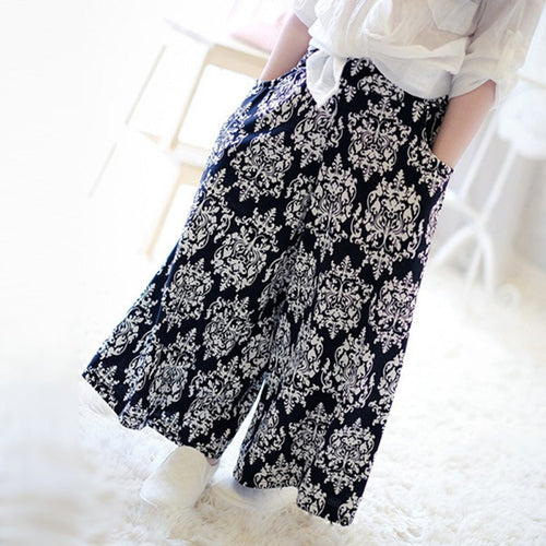 Princess Girls Floral Print Ethnic Elastic Tutu Skirts Pants Kids Loose A Line Long Pant  ILML