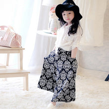Princess Girls Floral Print Ethnic Elastic Tutu Skirts Pants Kids Loose A Line Long Pant  ILML