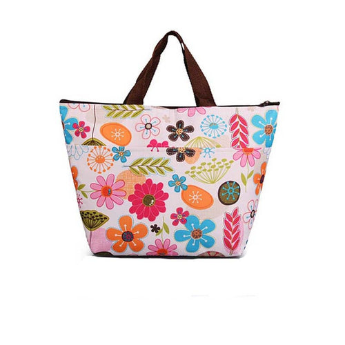 Printing Floral Waterproof Oxford Picnic Portable Lunch Bag Tote Insulated Cooler Zipper Organizer Lunch Box Storage Pouch ILML