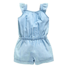 Pro Kids Girls Clothing Rompers Denim Blue Cotton Washed Jeans Sleeveless Bow Jumpsuit 0-5Years LE2 ILML