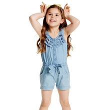 Pro Kids Girls Clothing Rompers Denim Blue Cotton Washed Jeans Sleeveless Bow Jumpsuit 0-5Years LE2 ILML