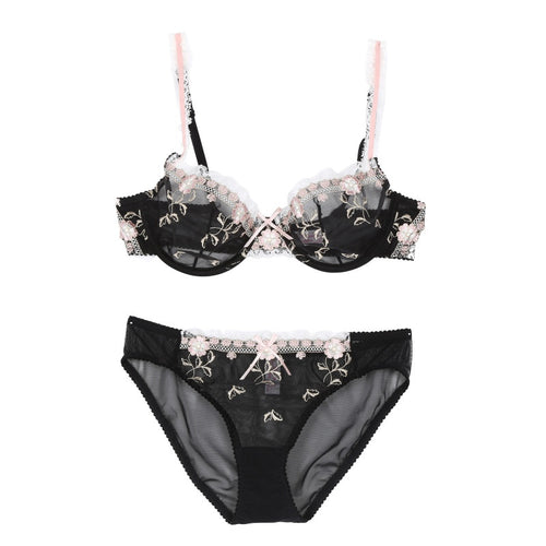 Pro Sexy Women Underwear Suit Push Up Plunge Bra Sets Ladies Lace Floral Embroidery Lingerie Bras  Panties LE2 ILML