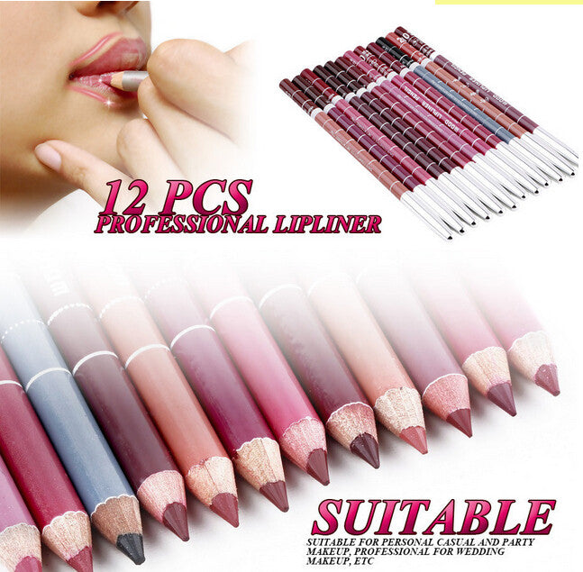 Professional Lipliner pencil Waterproof wooden blend Lip Liner Pencil 15CM 12 Colors Per makeup lipstick tool ILML