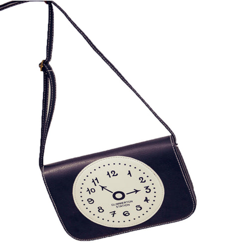 Retro Clock Printed Leather Women Shoulder Bags Lovely College Crossbody Bag School Messenger Bags Women's Hbags ILML