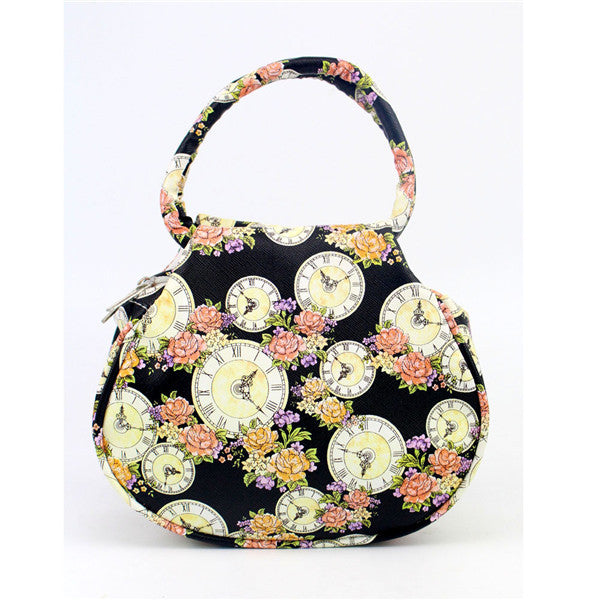 Retro Women Bag Printed Floral Clock leather Shoulder messenger Bag Hbag Casual Travel beach Bags bolsa Clutch  ILML
