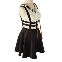 Retro Women Hollow Mini Skater Skirt Cute Suspender Clothes Straps High Waist Skirts  ILML