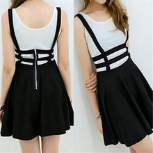 Retro Women Hollow Mini Skater Skirt Cute Suspender Clothes Straps High Waist Skirts  ILML