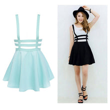 Retro Women Hollow Mini Skater Skirt Cute Suspender Clothes Straps High Waist Skirts  ILML
