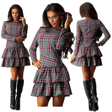 Retro Women Ladies Plaid Short Mini Dress Long Sleeve Cocktail Party Dresses S-XL ILML