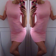 Sexy Casual Women Bodycon Dresses Ladies Short Sleeve Slim Solid Color Mini Dress ILML