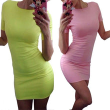 Sexy Casual Women Bodycon Dresses Ladies Short Sleeve Slim Solid Color Mini Dress ILML