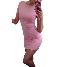 Sexy Casual Women Bodycon Dresses Ladies Short Sleeve Slim Solid Color Mini Dress ILML