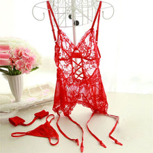 Sexy Lingerie Women Lace Corset DressHandcuffThongs Sleepwear Erotic Lingerie M-XXXL ILML