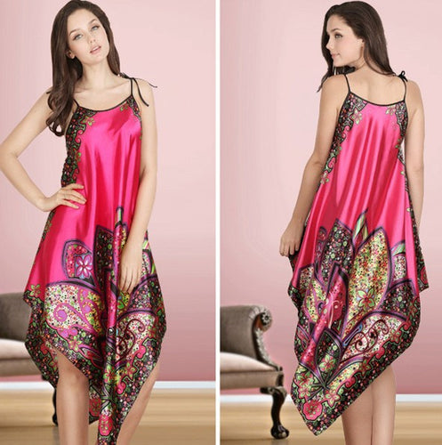 Sexy Sexy Women Imitated Silk Sleepwear Robes Dress Night Skirt Nighty Nightgowns Color Rose Yellow Red ILML