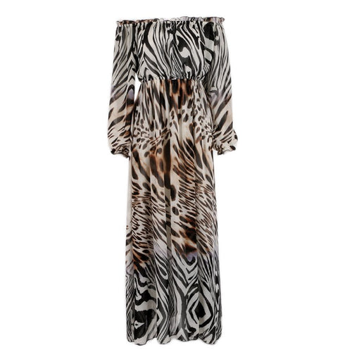 Sexy Side Split Off Shoulder Print Dress High Waist Pleated Maxi Party Dress Women Vintage Beach Dress Plus Size Vestidos ILML